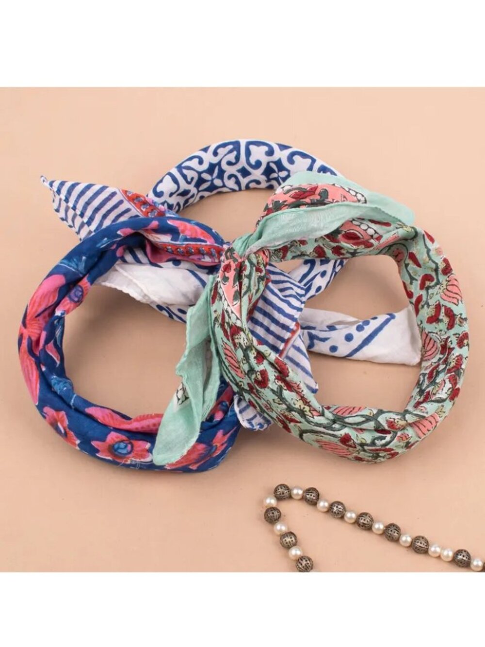 Boho Cotton Floral Print Bandanas, Set of 3 - Picture 3 of 8